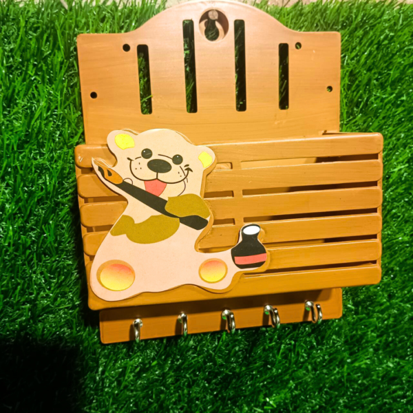 Wooden Design Plastic Teddy House Key Holder – Adorable & Functional Key Organizer - Image 2