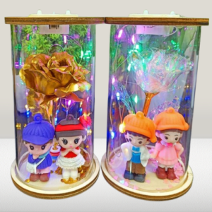 Elegant Couple Showpiece with Flower & LED Lighting – Romantic Home Decor & Gift