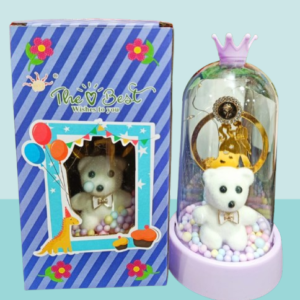 Beautiful Small Teddy Lighting Showpiece with Glass Dome & Crown – Elegant Decorative Gift