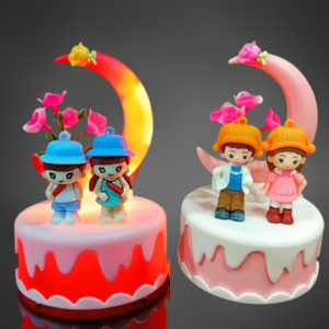 Cute Couple Showpiece with Flowers & Glowing Moon – Romantic LED Decor