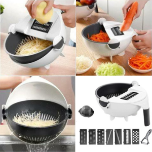 9-in-1 Wet Basket Vegetable Cutter – Multi-Purpose Kitchen Tool with Built-In Washing Function