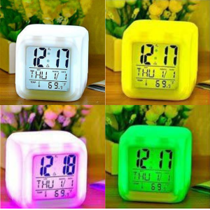 7-Color Changing LED Dice Clock with Temperature, Date & Time Display